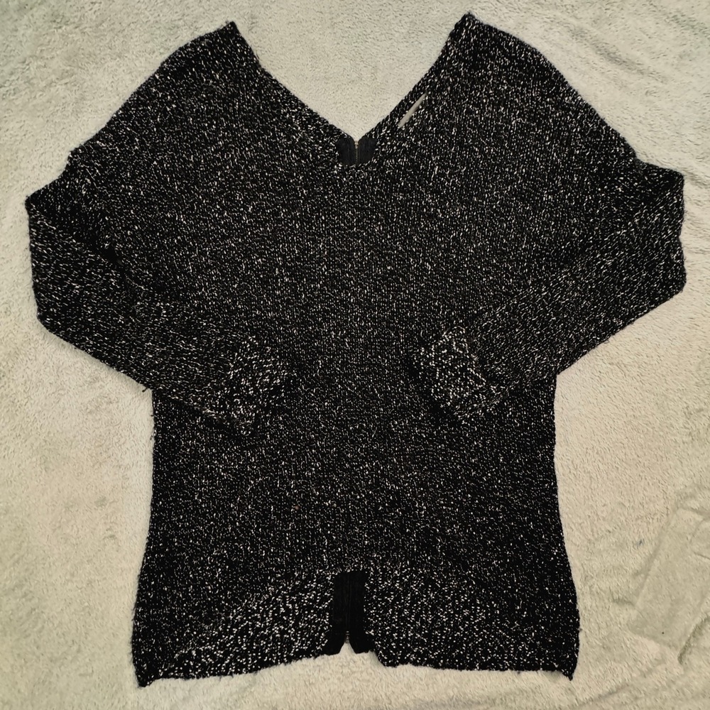 Michael‎ Stars Women's Black Speckled Knit Rear Zipper Back Sweater Size S EUC